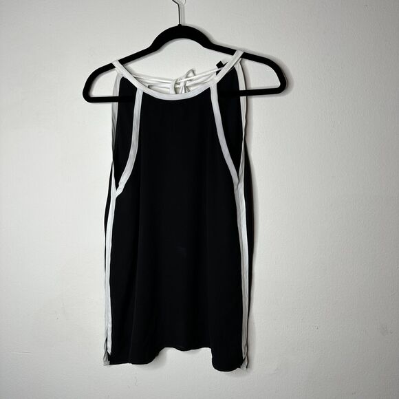 FATE Black & White Lined Stripe Tie Side Back Flowy Halter Blouse Top Small - Picture 12 of 12